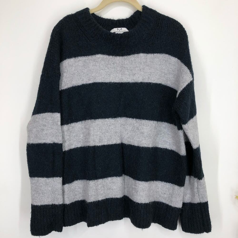 Magaschoni men’s navy and gray wool alpaca blend striped sweater